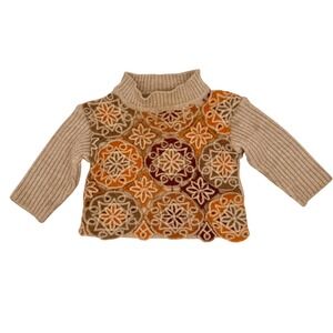 Vintage Charabia Sweater Baby 6M Wool Crochet Boho Granny Square Hippie Retro